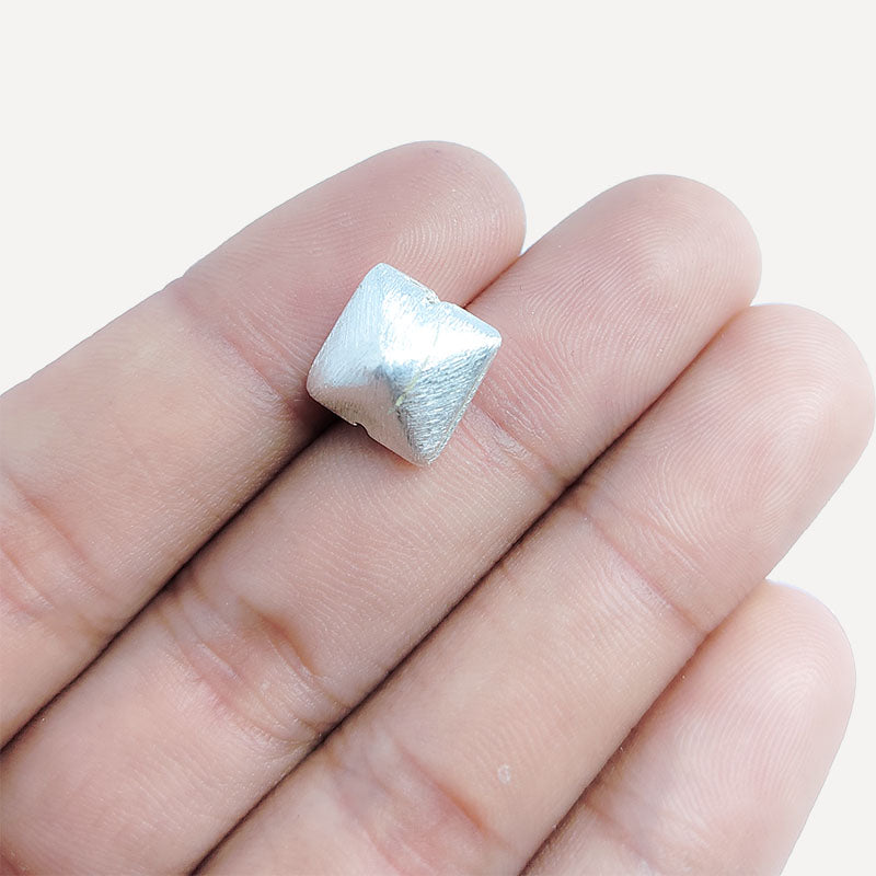 Silver Overlay Over Copper geometric spacer bead with brushed texture handcrafted in India for modern jewelry making