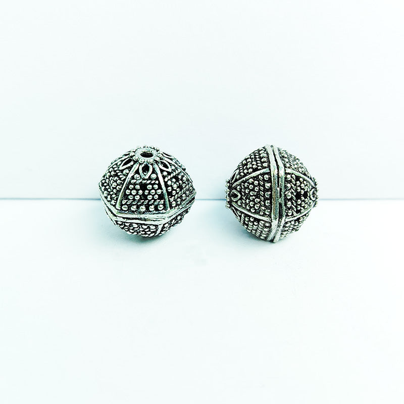 Silver Overlay Over Copper floral star patterned bead with dotted surface handcrafted in India for jewelry making