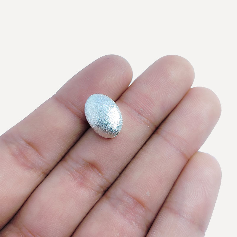 Silver Overlay Over Copper smooth oval spacer bead with brushed texture handcrafted in India for jewelry making