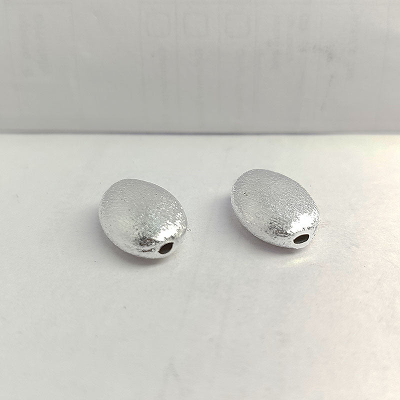 Silver Overlay Over Copper smooth oval spacer bead with brushed texture handcrafted in India for jewelry making
