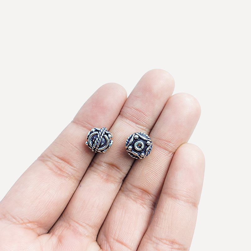 Handcrafted Silver Overlay Over Copper round designer beads from India with rope detailing and antique silver finish for DIY jewelry.