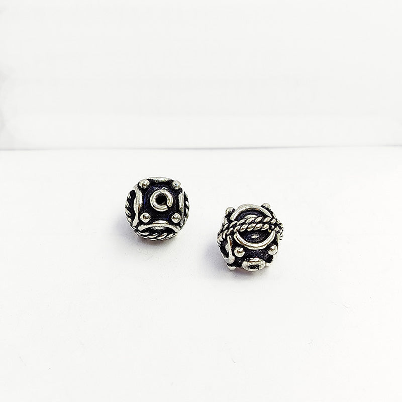 Handcrafted Silver Overlay Over Copper round designer beads from India with rope detailing and antique silver finish for DIY jewelry.