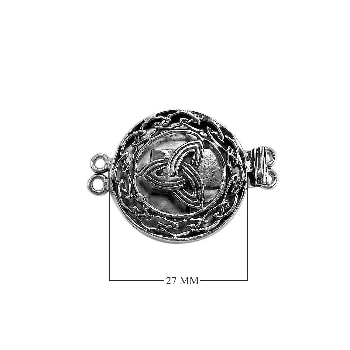 Silver Overlay Over Copper India round Multi Strand Clasp With 2 Hole with oxidized Celtic detailing.