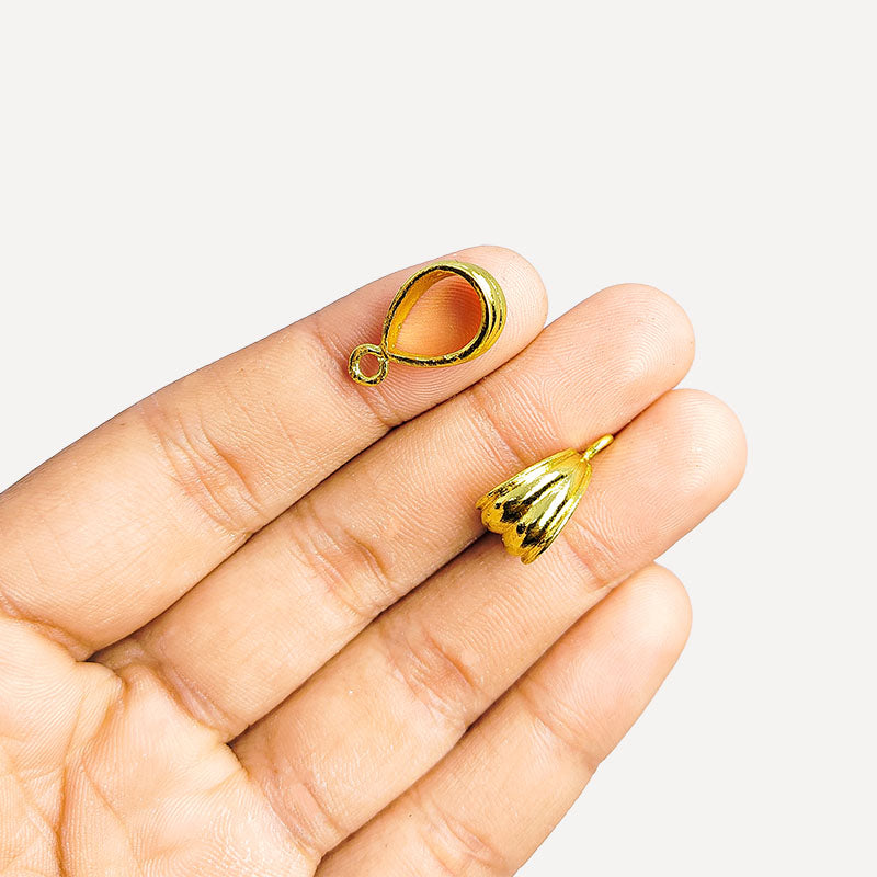 Elegant 18K Gold Overlay Over Copper jewelry bail and cap set, handcrafted artisan pendant finding from India for necklaces