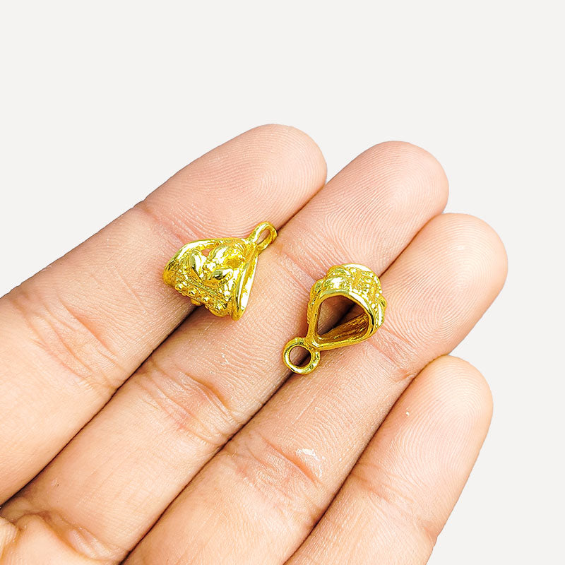Elegant 18K Gold Overlay Over Copper ornamental jewelry bail, handcrafted artisan pendant finding from India for necklaces