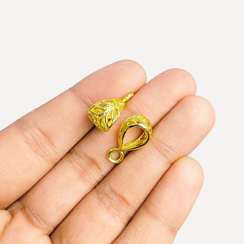 Elegant 18K Gold Overlay Over Copper cutwork jewelry bail, handcrafted artisan pendant finding from India