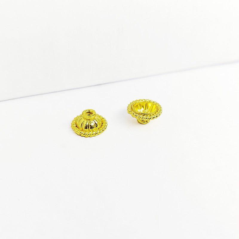 Elegant 18K Gold Overlay Over Copper textured round bead cap, handcrafted artisan jewelry finding from India for necklaces and bracelets