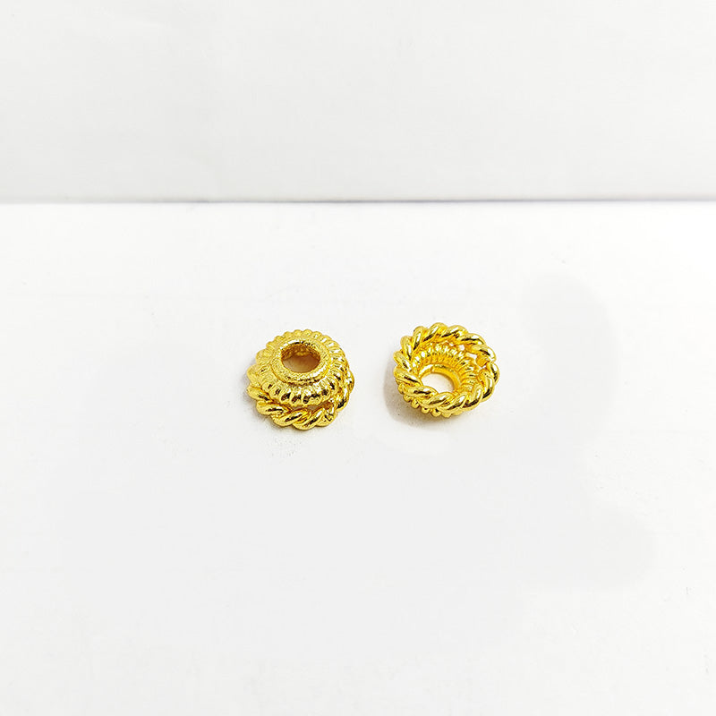 Elegant 18K Gold Overlay Over Copper rope pattern round bead cap, handcrafted artisan jewelry finding from India for necklaces and bracelets