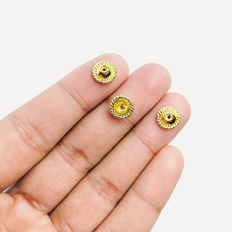 Timeless rope circle 18K Gold Overlay bead cap crafted Over Copper with a smooth gold finish, handmade in India.