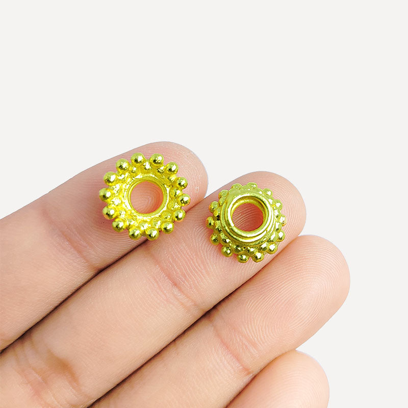 18K Gold Overlay Over Copper timeless rope circle bead cap crafted with a smooth gold finish, handmade in India.