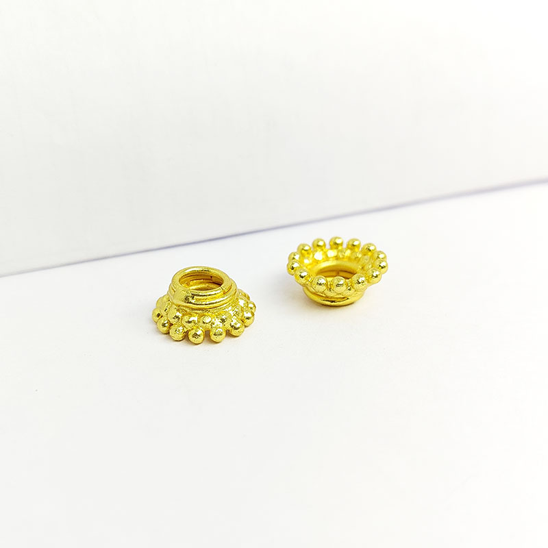 18K Gold Overlay Over Copper timeless rope circle bead cap crafted with a smooth gold finish, handmade in India.