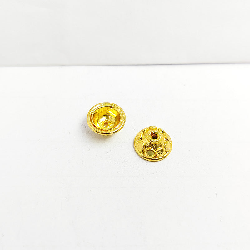 18K Gold Overlay Over Copper decorative circular bead cap with textured gold detailing, handmade jewelry component from India.