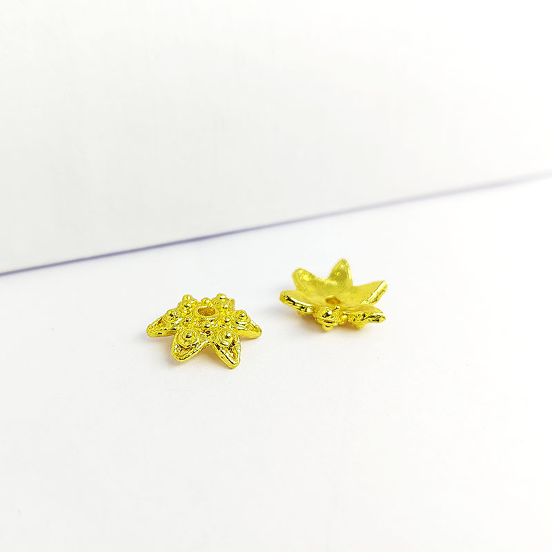 18K Gold Overlay Over Copper floral star bead cap with decorative detailing, handmade jewelry component from India.
