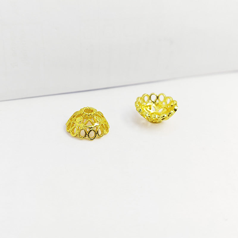 18K Gold Overlay Over Copper cutwork dome bead cap with circular open detailing, handmade jewelry making component from India.