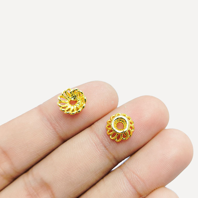 18K Gold Overlay Over Copper delicate petal flower bead cap with thin loop design, handmade jewelry component from India.
