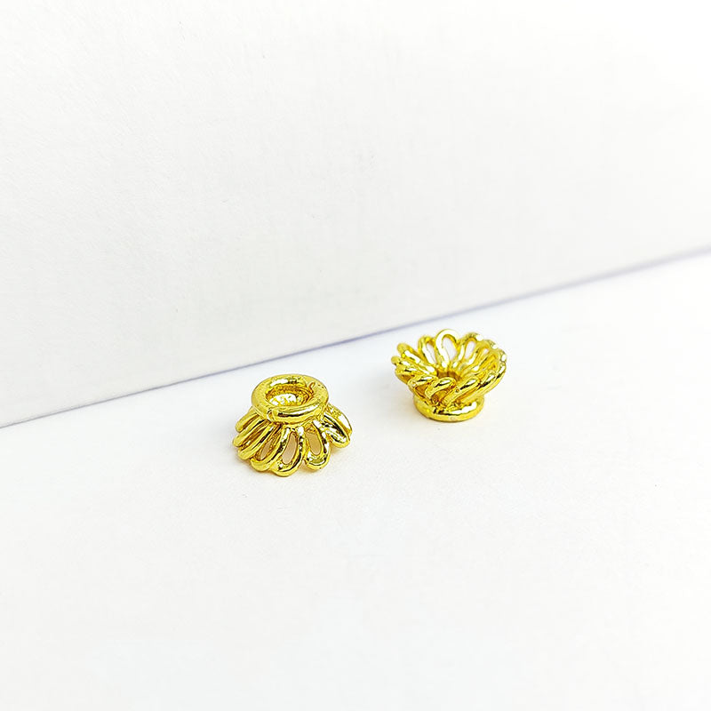 18K Gold Overlay Over Copper delicate petal flower bead cap with thin loop design, handmade jewelry component from India.