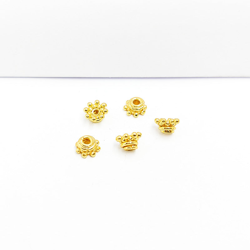 18K Gold Overlay Over Copper rounded cluster bead cap with smooth dome and decorative edge, handmade jewelry component from India.