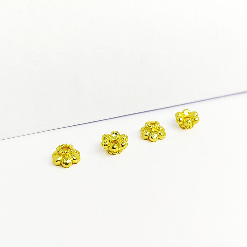 18K Gold Overlay Over Copper flower-shaped bead cap with rounded petals and polished finish, handmade in India.