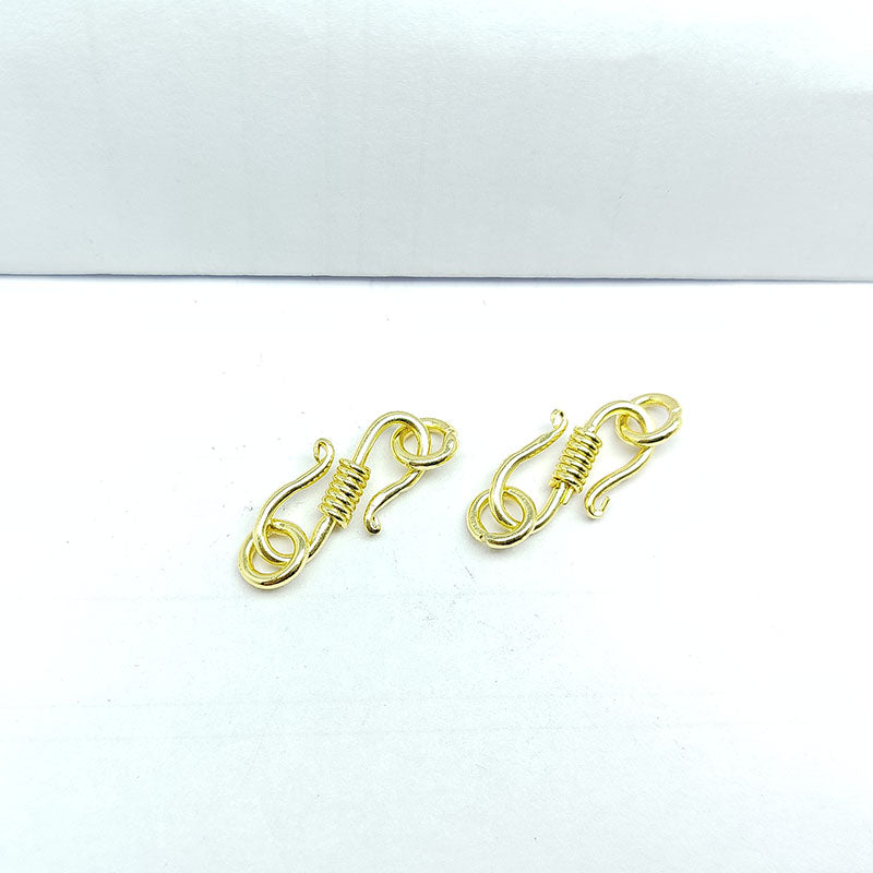 Elegant 18K Gold Overlay Over Copper rounded S-hook jewelry clasp with wrapped center, handcrafted in India