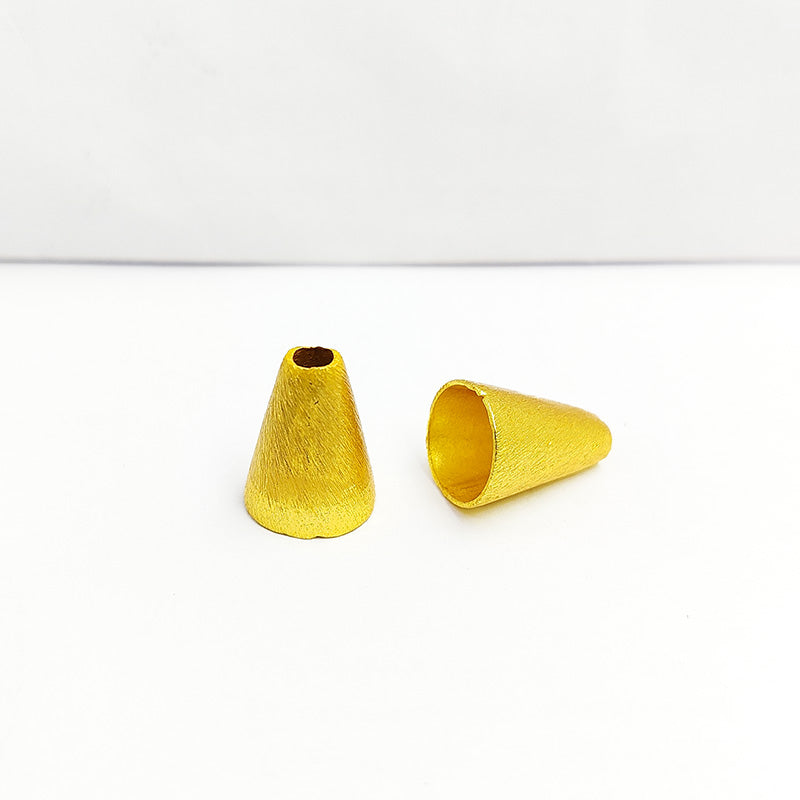 Elegant 18K Gold Overlay Over Copper cone bead jewelry component with tapered shape, handcrafted in India