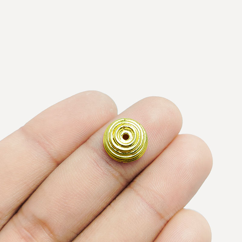 Elegant 18K Gold Overlay Over Copper round disc bead cap with center hole, handcrafted in India