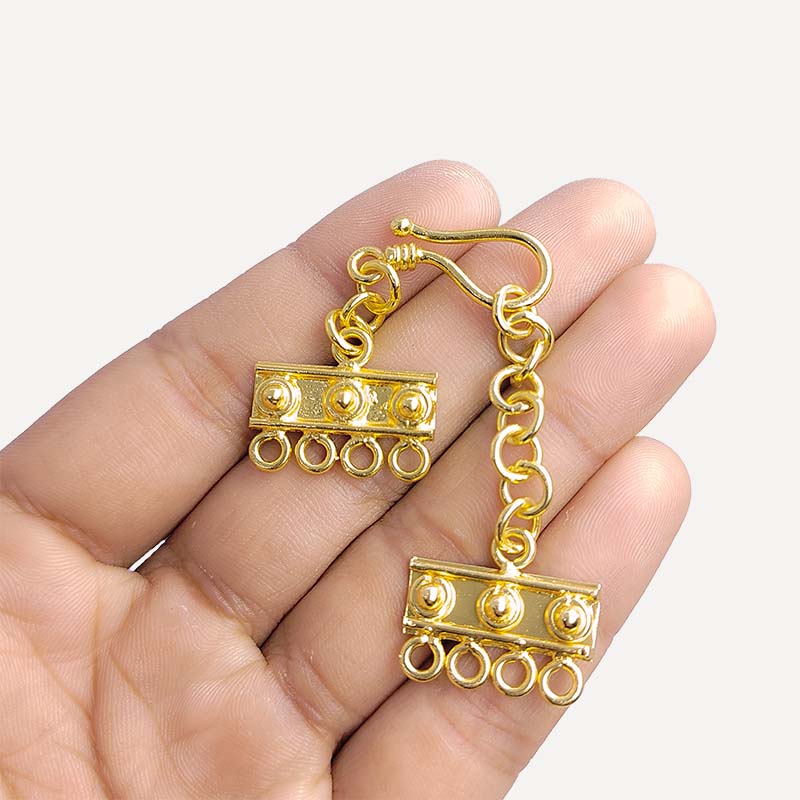 Elegant 18K Gold Overlay Over Copper four-hole multi-strand jewelry extender with S-hook clasp, handcrafted in India