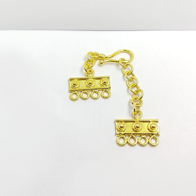 Elegant 18K Gold Overlay Over Copper four-hole multi-strand jewelry extender with S-hook clasp, handcrafted in India