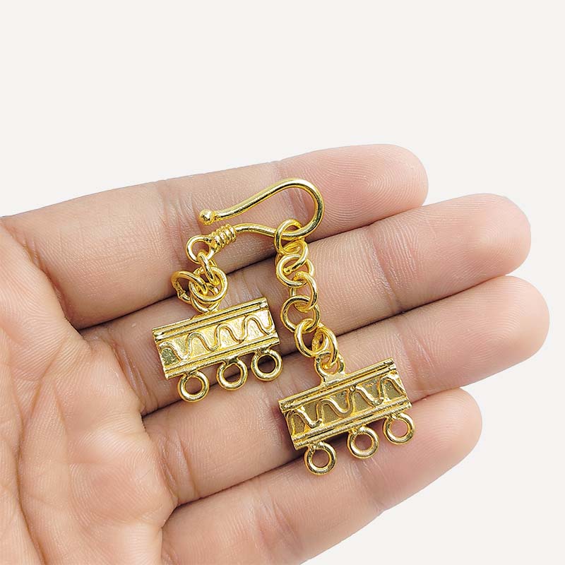Elegant 18K Gold Overlay Over Copper three-strand jewelry extender with decorative bar ends and S-hook clasp, handcrafted in India