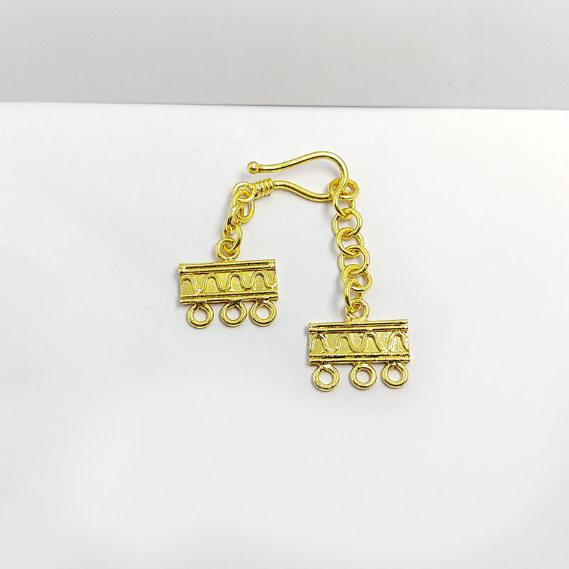 Elegant 18K Gold Overlay Over Copper three-strand jewelry extender with decorative bar ends and S-hook clasp, handcrafted in India