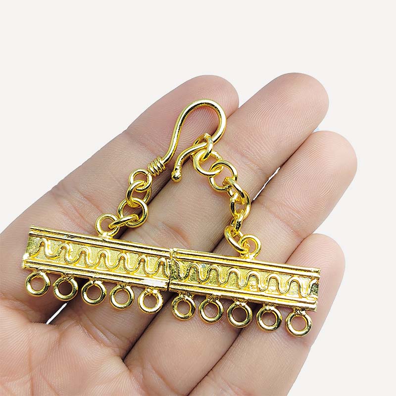 Elegant 18K Gold Overlay Over Copper five-strand jewelry extender with decorative bar ends and S-hook clasp, handcrafted in India