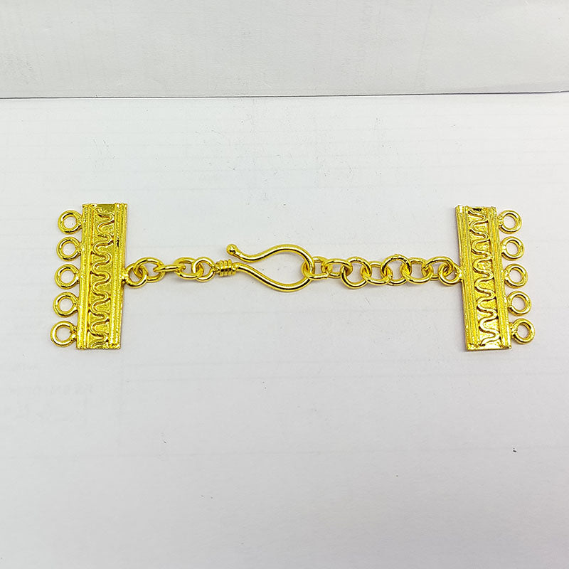 Elegant 18K Gold Overlay Over Copper five-strand jewelry extender with decorative bar ends and S-hook clasp, handcrafted in India