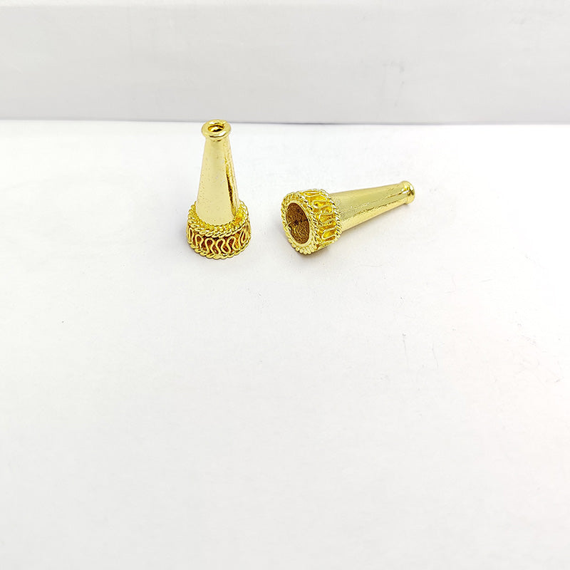 Elegant elongated cone jewelry accent made with 18K Gold Overlay Over Copper, handcrafted in India with polished gold finish