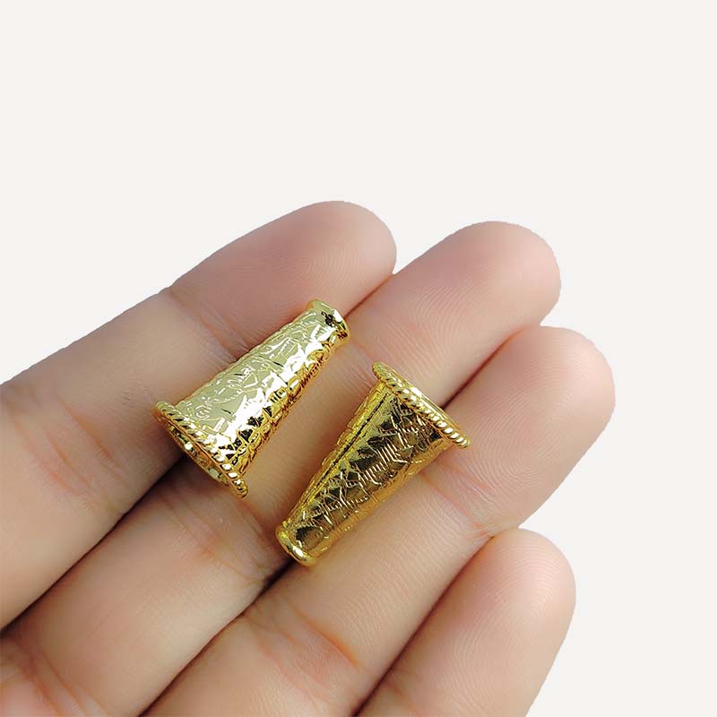 Elegant textured cone jewelry accent made with 18K Gold Overlay Over Copper, handcrafted in India with polished gold finish