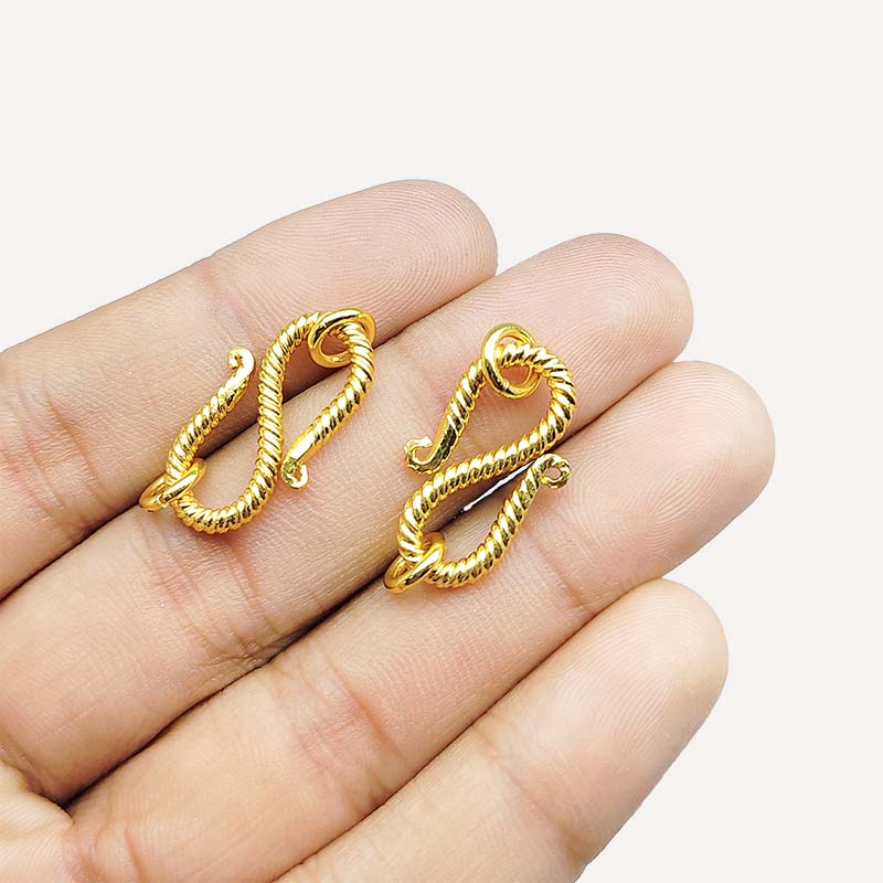 Elegant twisted S-hook jewelry clasp made with 18K Gold Overlay Over Copper, handcrafted in India with polished gold finish