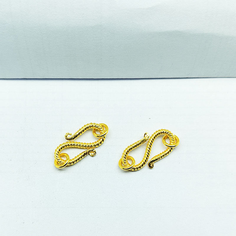 Elegant twisted S-hook jewelry clasp made with 18K Gold Overlay Over Copper, handcrafted in India with polished gold finish