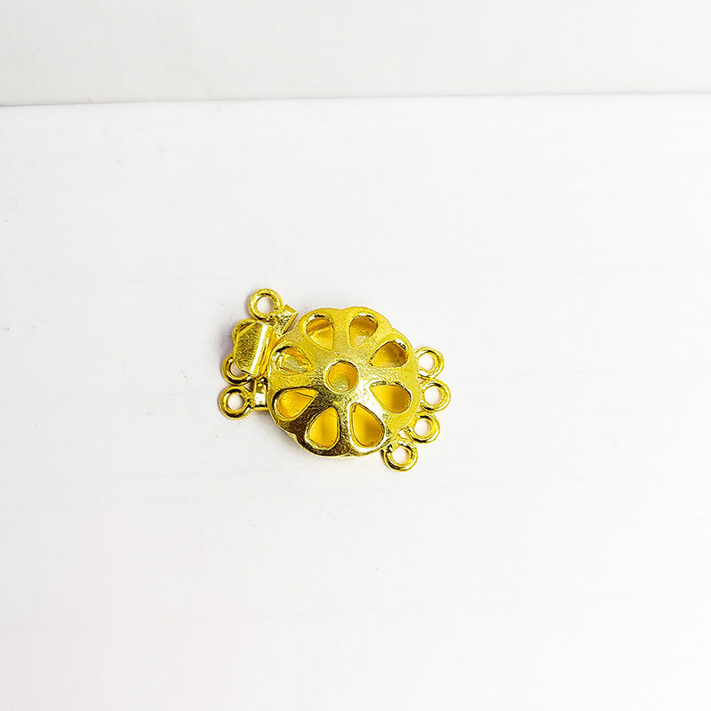 Elegant floral 4-hole multi strand jewelry clasp crafted with 18K Gold Overlay Over Copper, handcrafted in India for layered necklace designs.