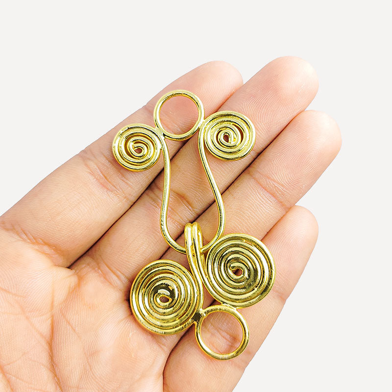 Double spiral wire hook clasp crafted with 18K Gold Overlay Over Copper, handcrafted in India for necklaces and bracelets.