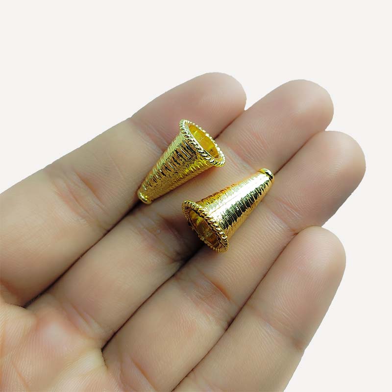 Tapered cone bead end cap crafted with 18K Gold Overlay Over Copper, handcrafted in India, suitable for necklaces and jewelry finishing.