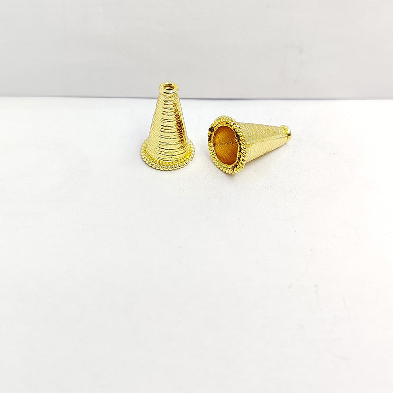 Tapered cone bead end cap crafted with 18K Gold Overlay Over Copper, handcrafted in India, suitable for necklaces and jewelry finishing.