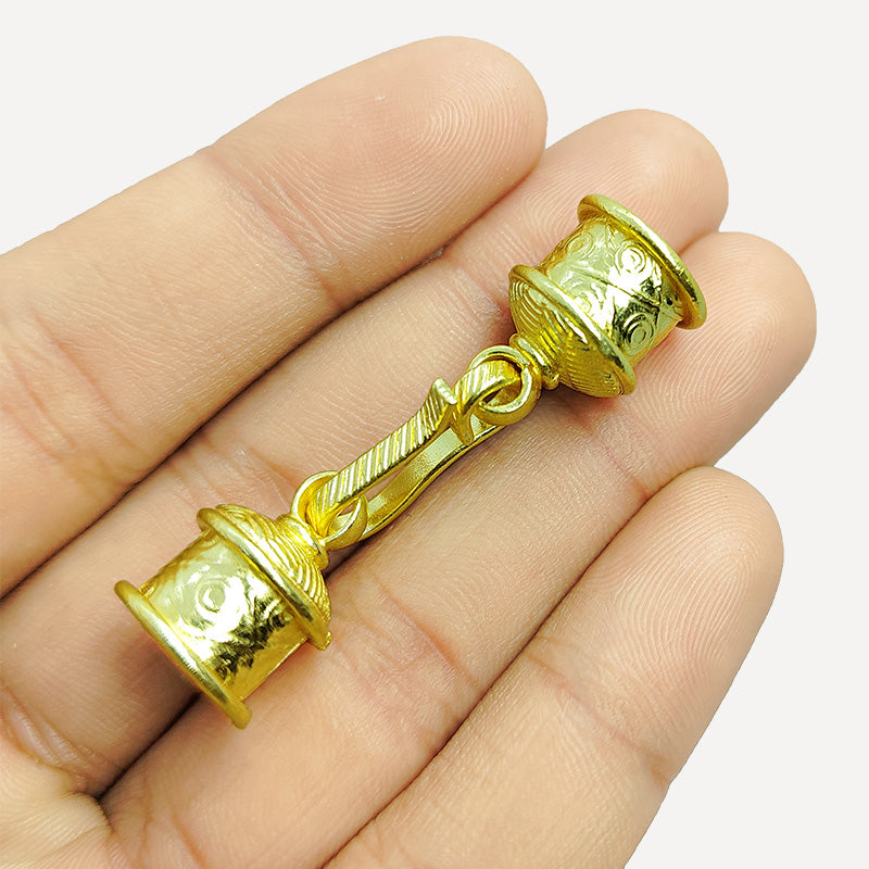 Cylinder end cap hook clasp crafted with 18K Gold Overlay Over Copper, handcrafted in India, suitable for cord and multi-strand jewelry.