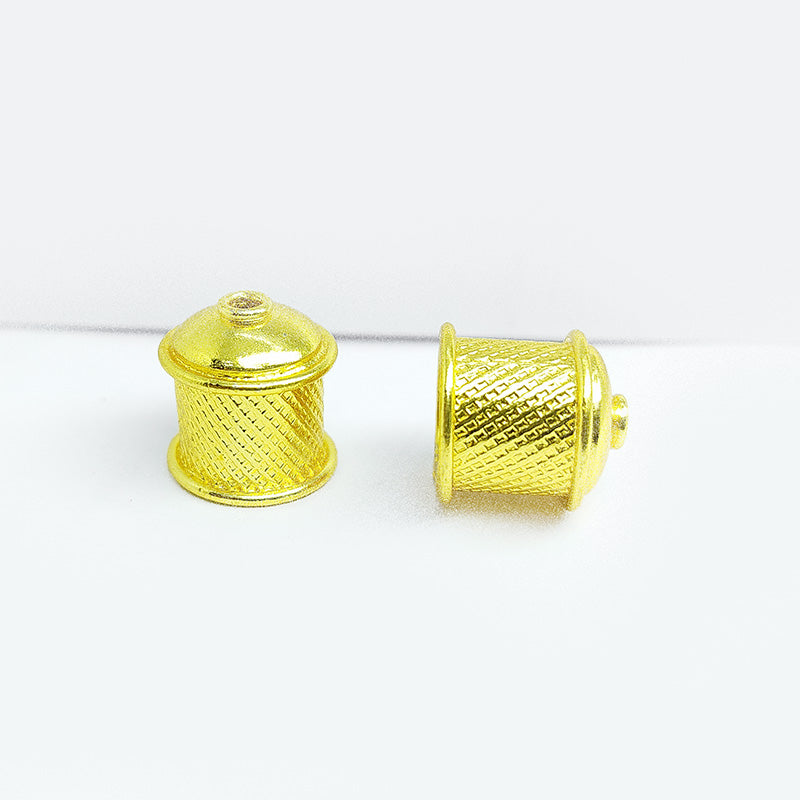 Handcrafted textured barrel bead made with 18K Gold Overlay Over Copper from India for jewelry making