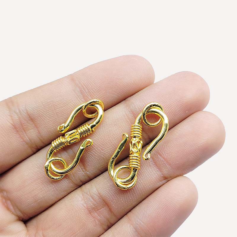 Handcrafted wire-wrapped S-hook jewelry clasp made with 18K Gold Overlay Over Copper from India
