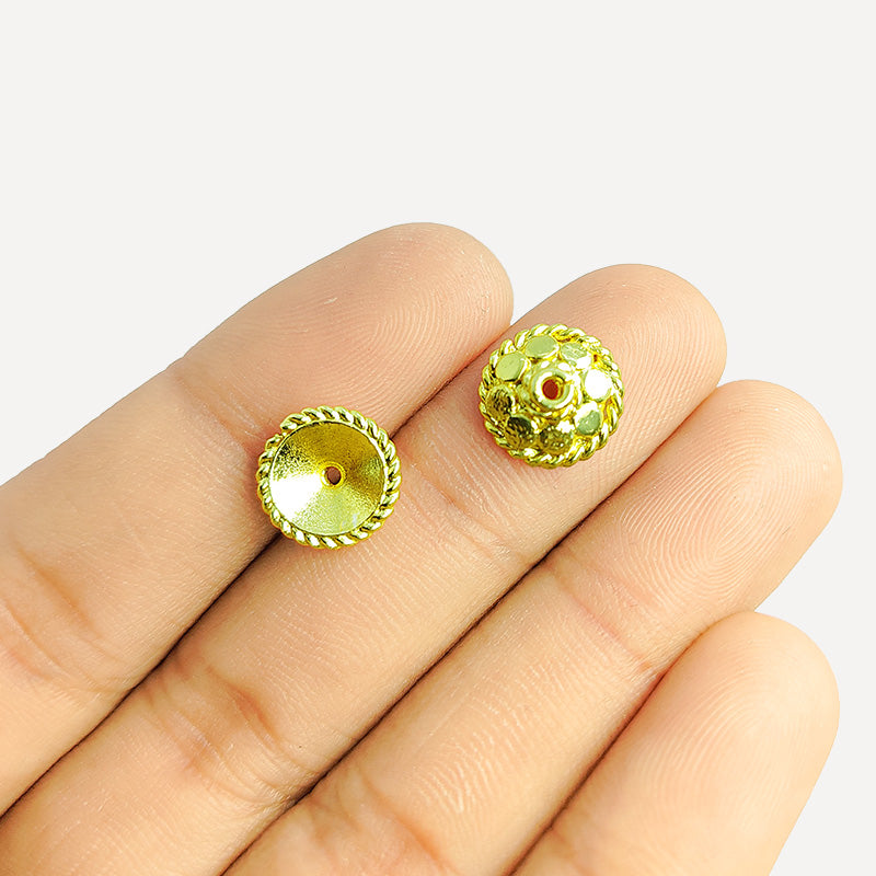 Handcrafted rope-edge bead caps made with 18K Gold Overlay Over Copper from India for jewelry making