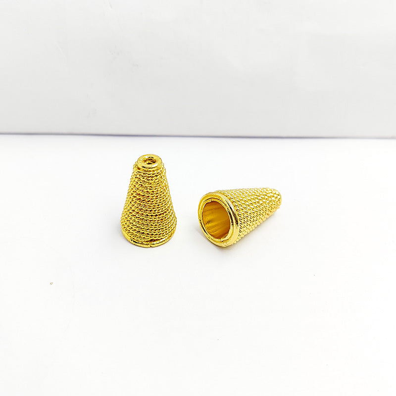 Handcrafted rope-textured tall cone end cap made with 18K Gold Overlay Over Copper from India for tassel jewelry