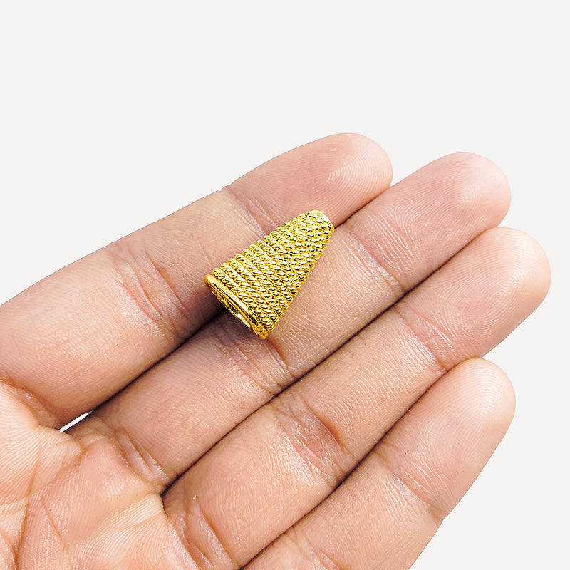 Handcrafted rope-textured tall cone end cap made with 18K Gold Overlay Over Copper from India for tassel jewelry