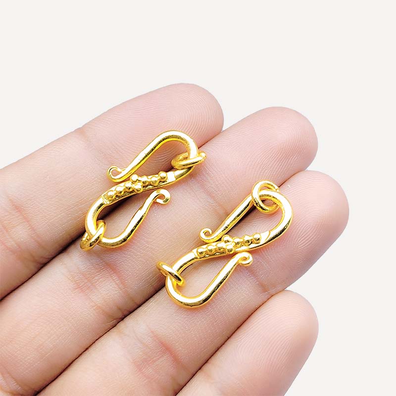 Elegant Bead Accent S-Curve Open Clasp Handcrafted In India With 18K Gold Overlay Over Copper Perfect For Necklaces And Bracelets