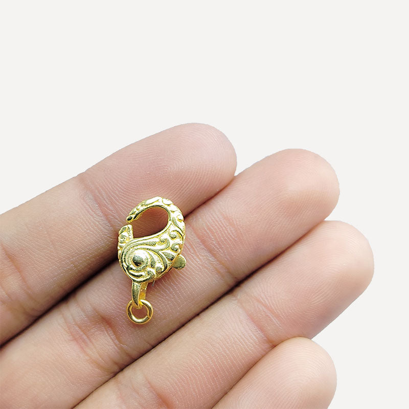 Elegant Ornate Paisley Hook Clasp Handcrafted In India With 18K Gold Overlay Over Copper For Necklaces And Bracelets