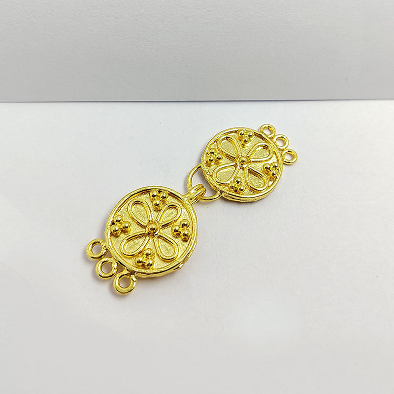 Elegant Multi Strand Clasp With 3 Holes Handcrafted In India With 18K Gold Overlay Over Copper For Necklaces And Bracelets