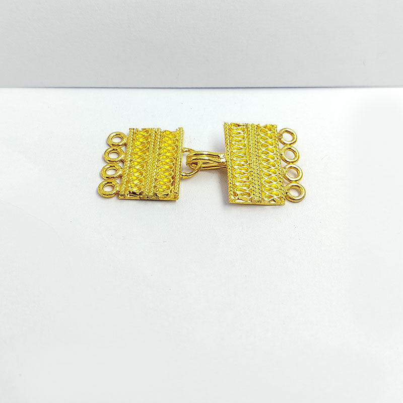 Elegant Rectangular Bar Multi Strand Clasp With 4 Holes Handcrafted In India With 18K Gold Overlay Over Copper For Necklaces And Bracelets