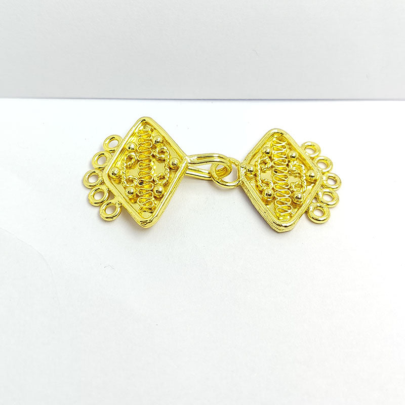 Elegant Diamond Shape Multi Strand Clasp With 5 Holes Handcrafted In India With 18K Gold Overlay Over Copper For Necklaces And Bracelets